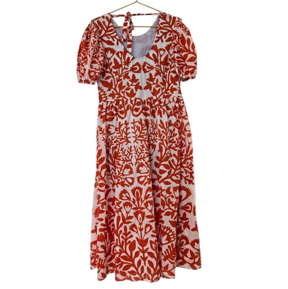 NEW Jessie Zhao Coral Floral Dress Milkmaid Cottagecore Puff Sleeves
